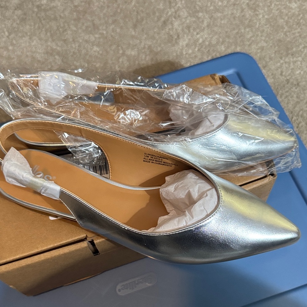 Ellos Silver Women's Slingback Shoes Sz 12